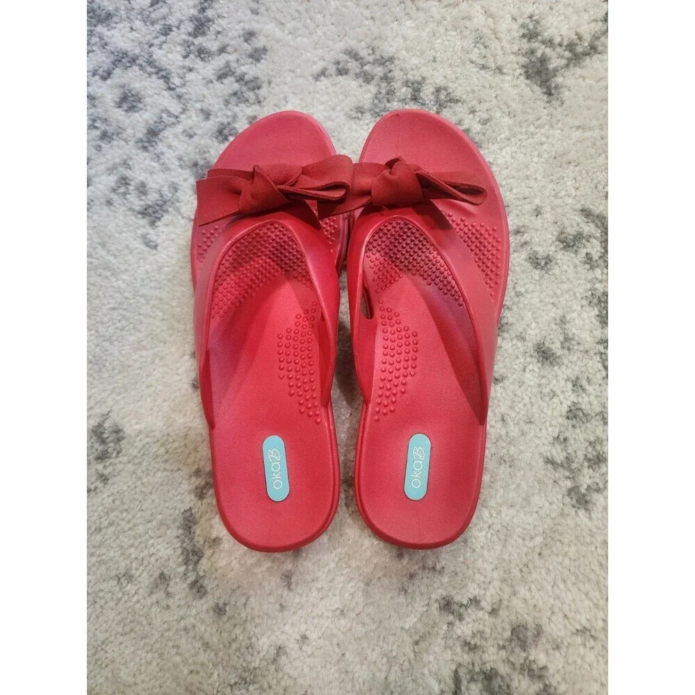 Oka B Rubber Thongs women's size L Color Cranberry Red comfort flip flops Bow